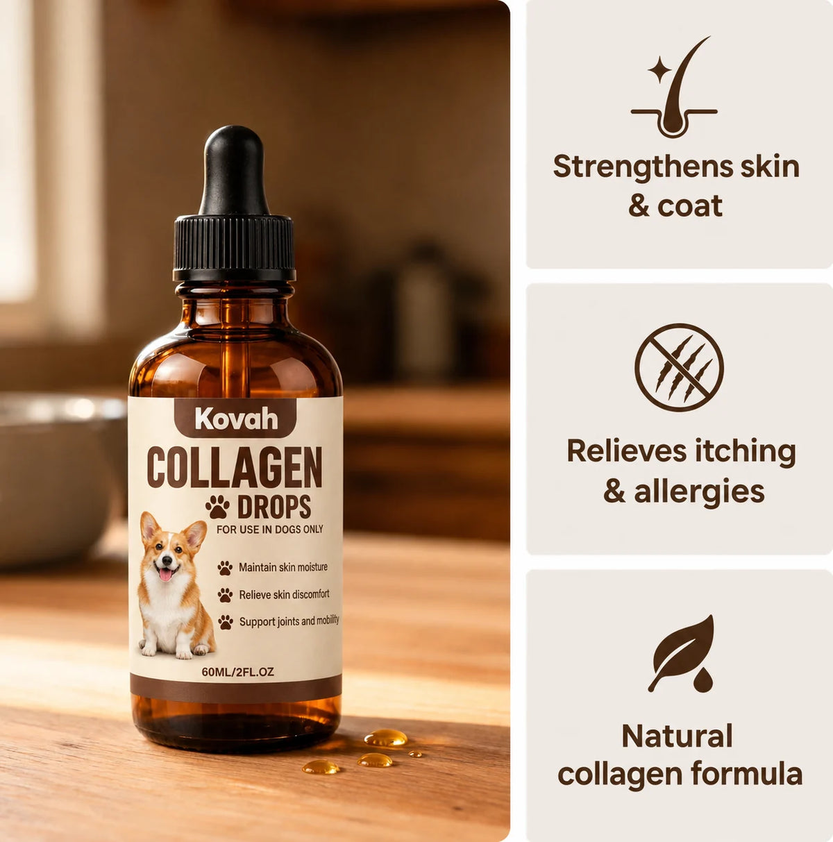 Kovah Collagen Drops for dogs – supports skin and coat