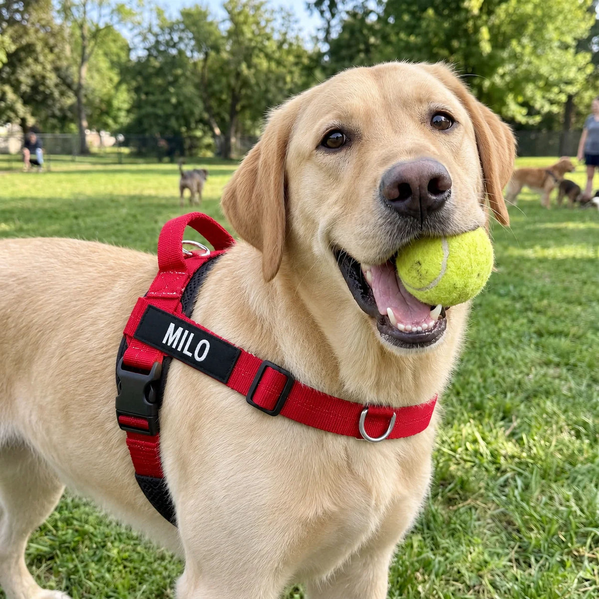Labrador in the Red harness
