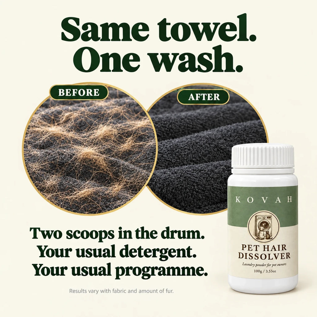 Same dark towel before and after one wash with Kovah
