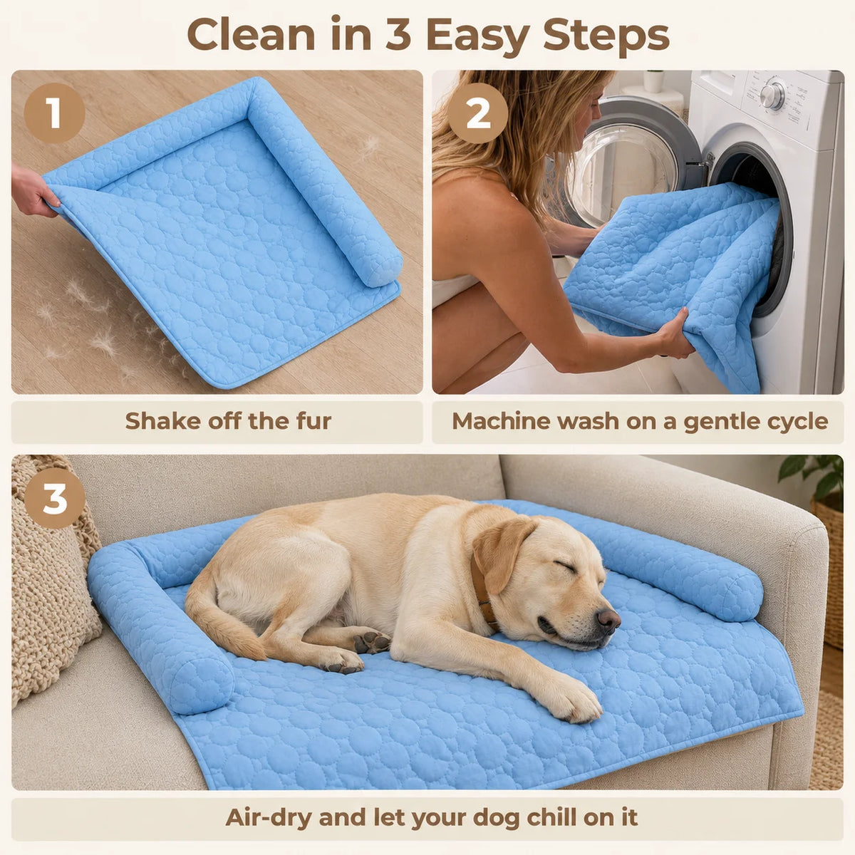 Clean in 3 easy steps, machine washable